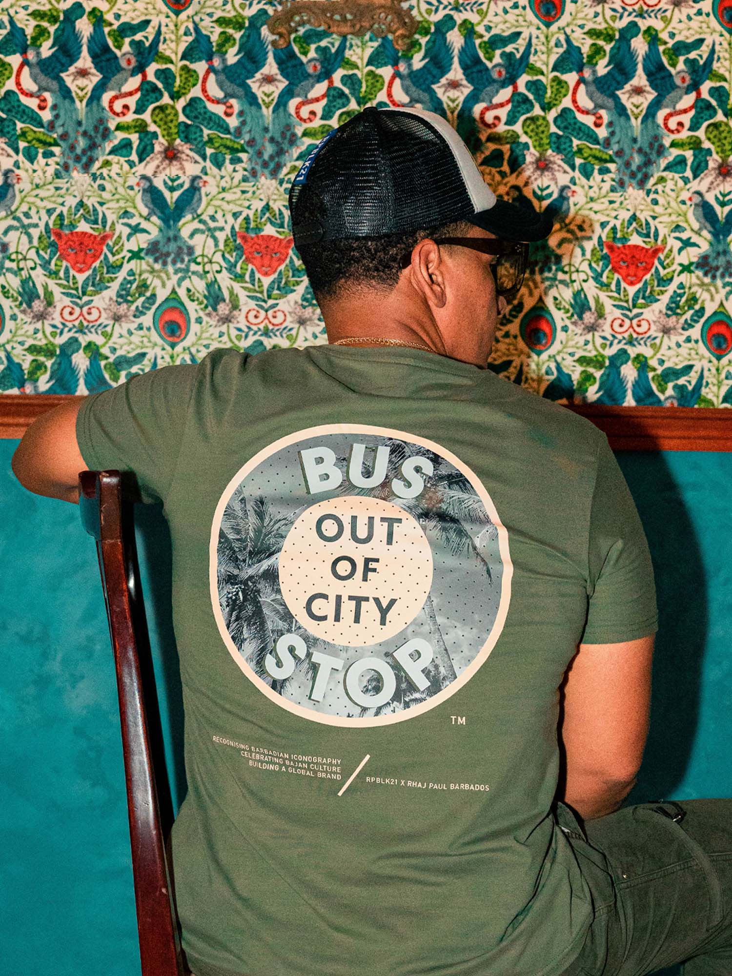 Bajan Bus Stop Tee | Army Green / Landscape