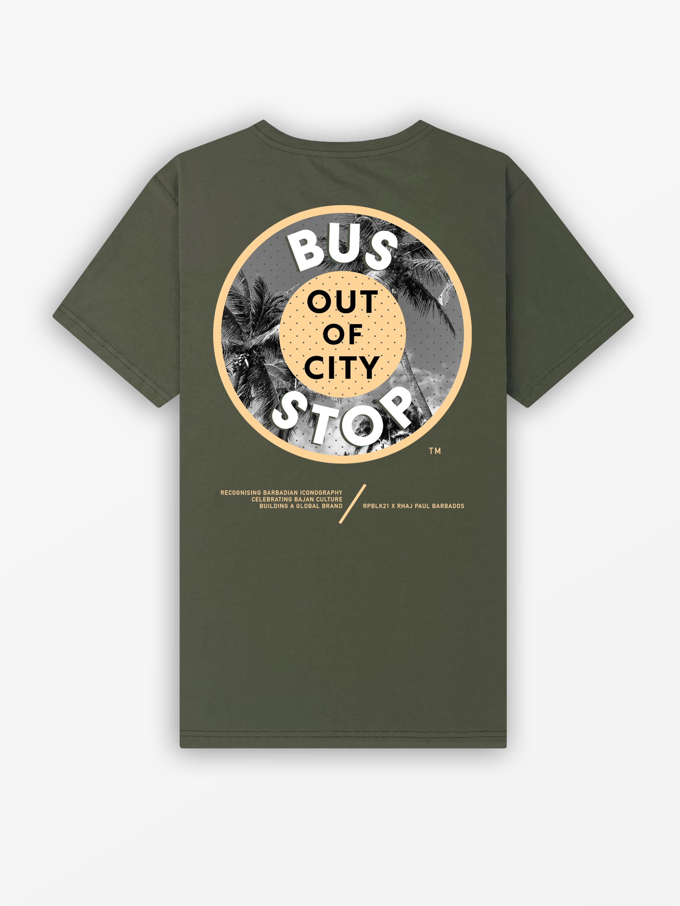 Bajan Bus Stop Tee | Army Green / Landscape