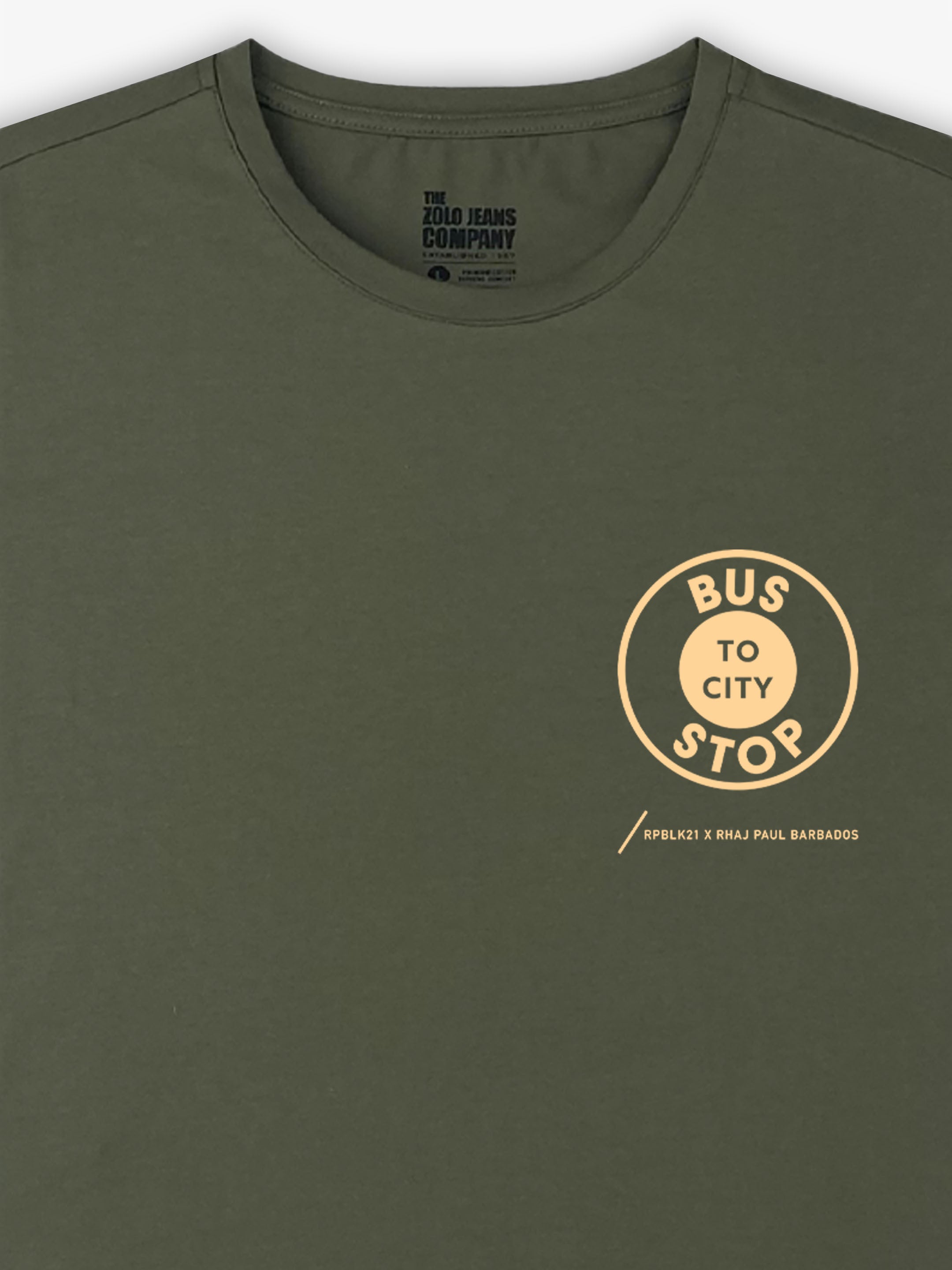 Bajan Bus Stop Tee | Army Green / Landscape