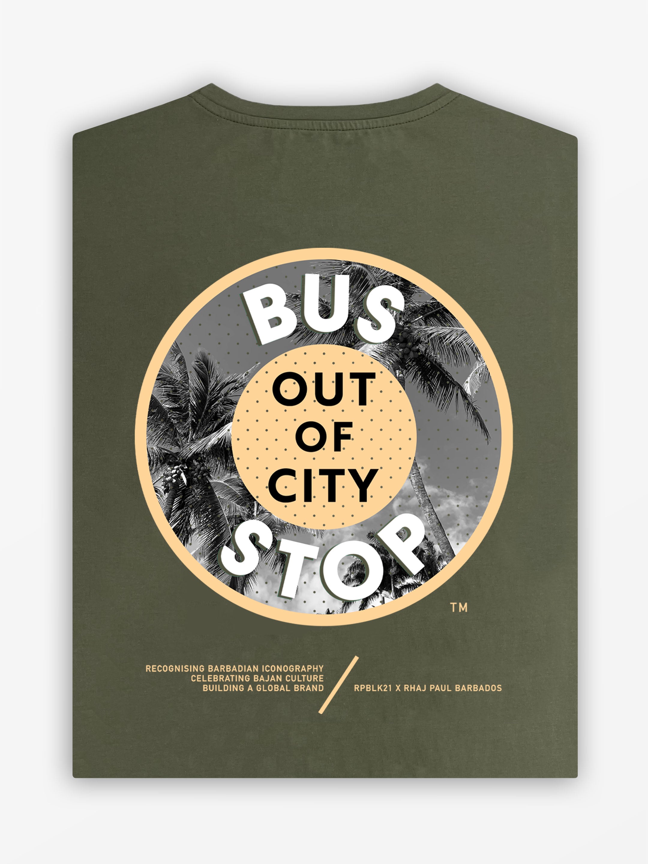 Bajan Bus Stop Tee | Army Green / Landscape
