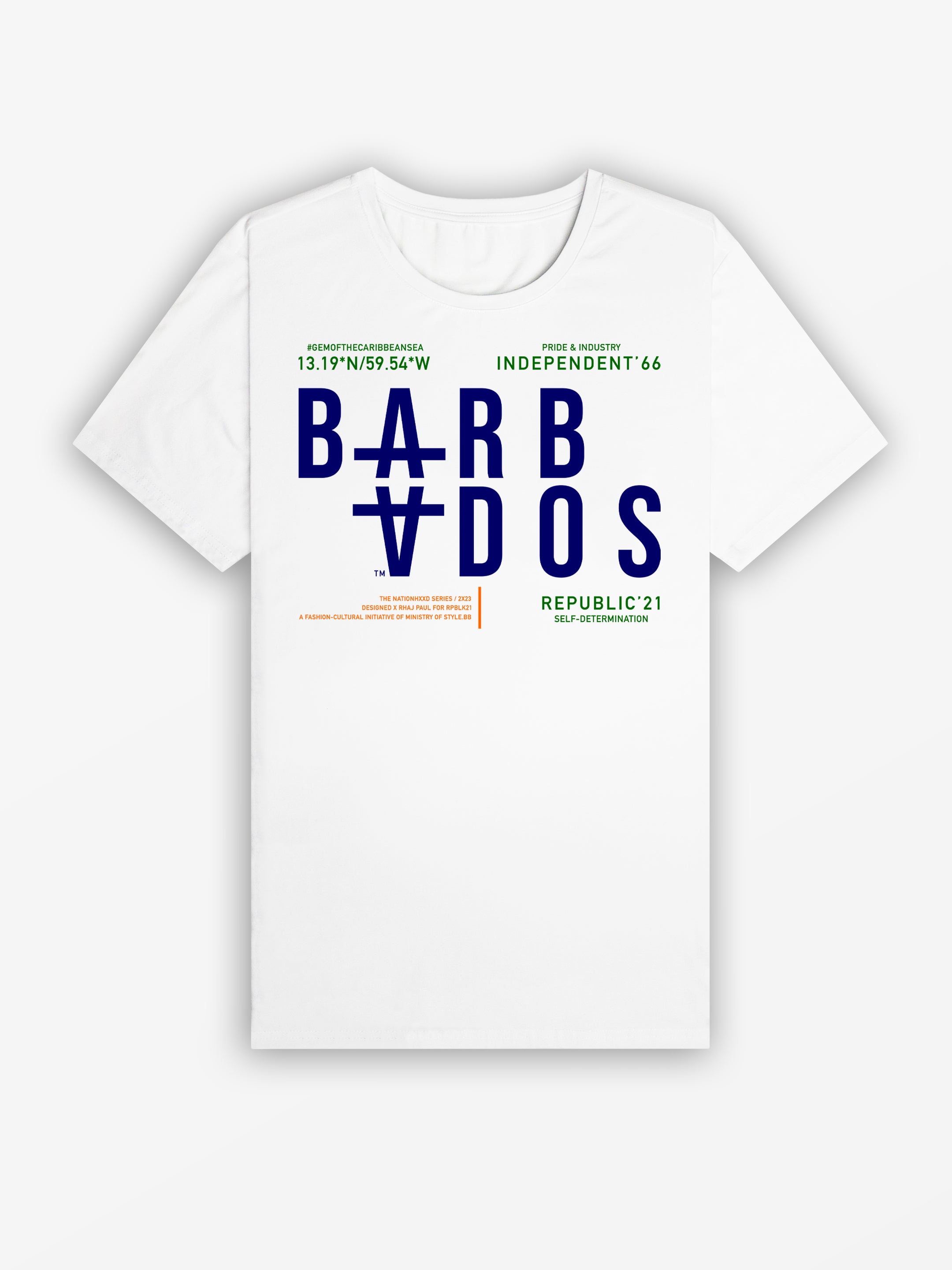 BARBADOS 23 Tee | White / Navy