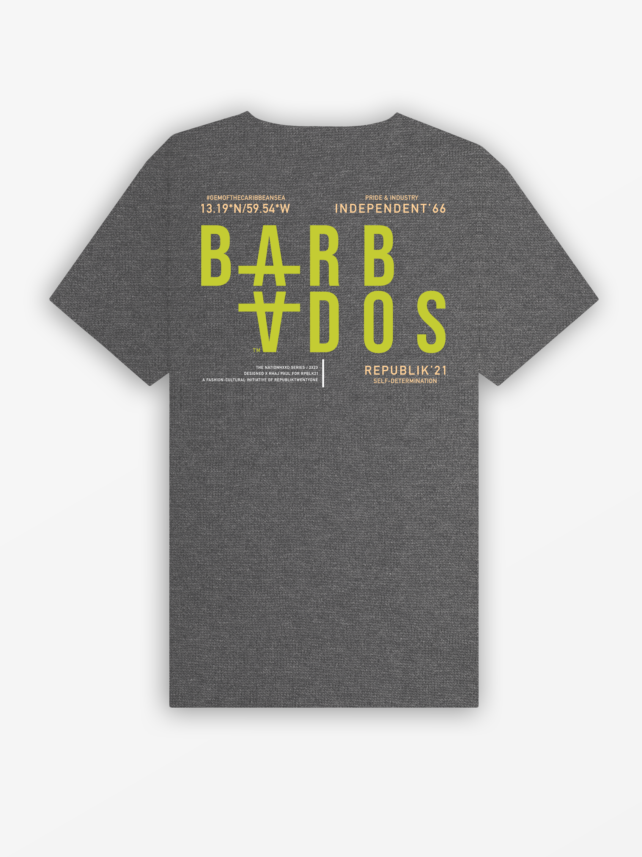 BARBADOS 23 V-Neck Tee | Heather Grey / Avocado