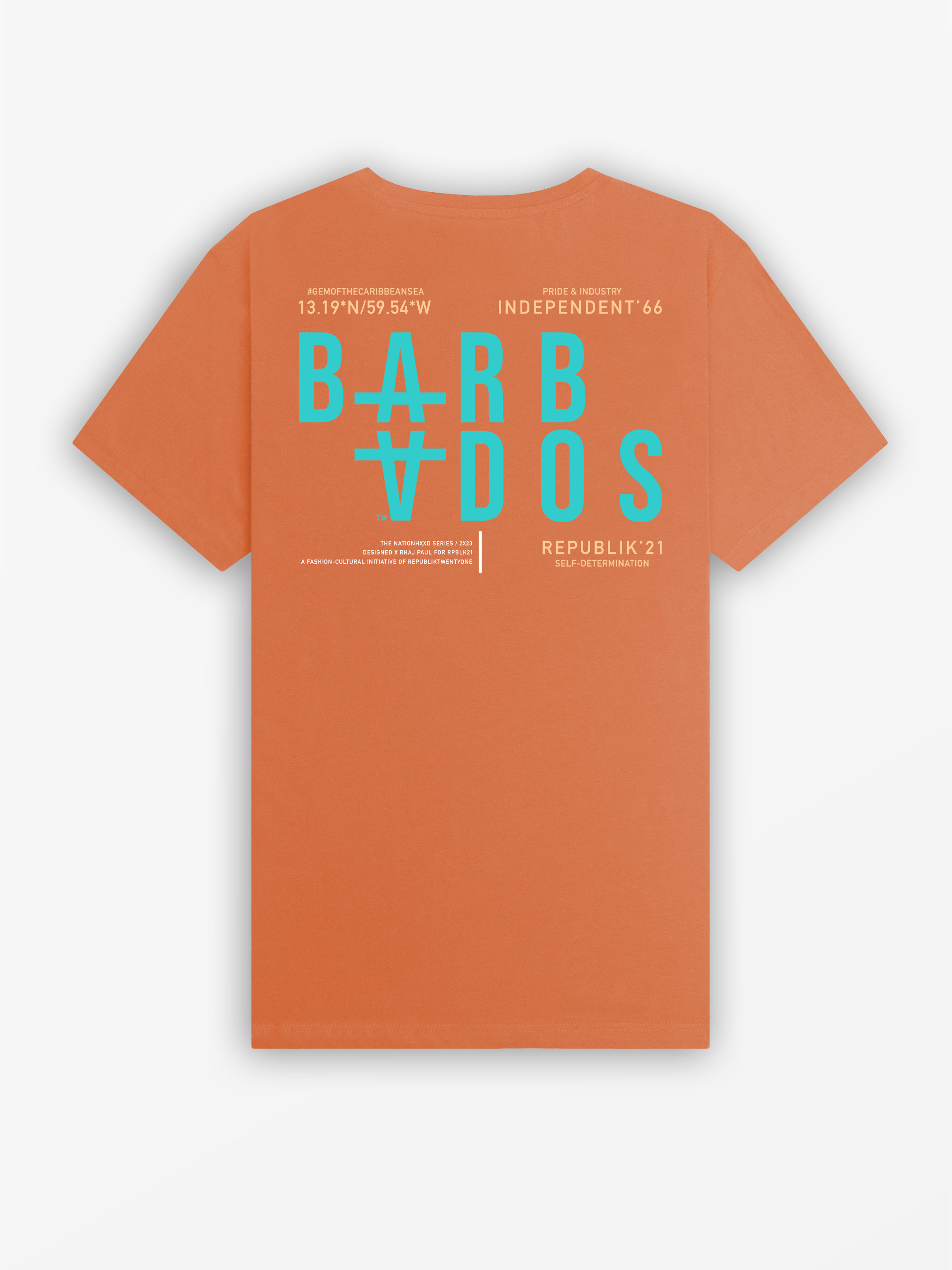 BARBADOS 23 Tee | Orange / Turquoise
