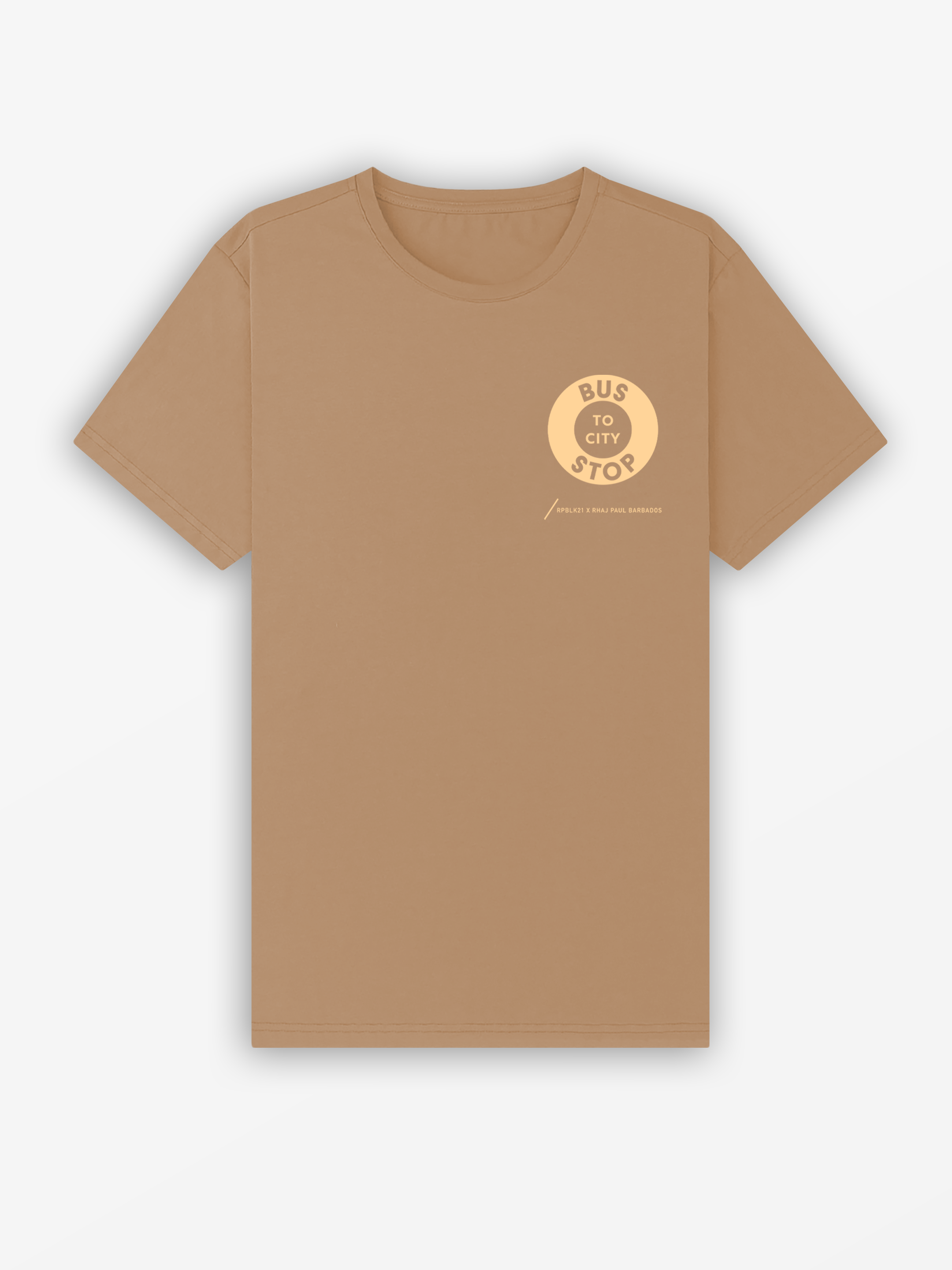 Bajan Bus Stop Tee | Camel / Hibiscus