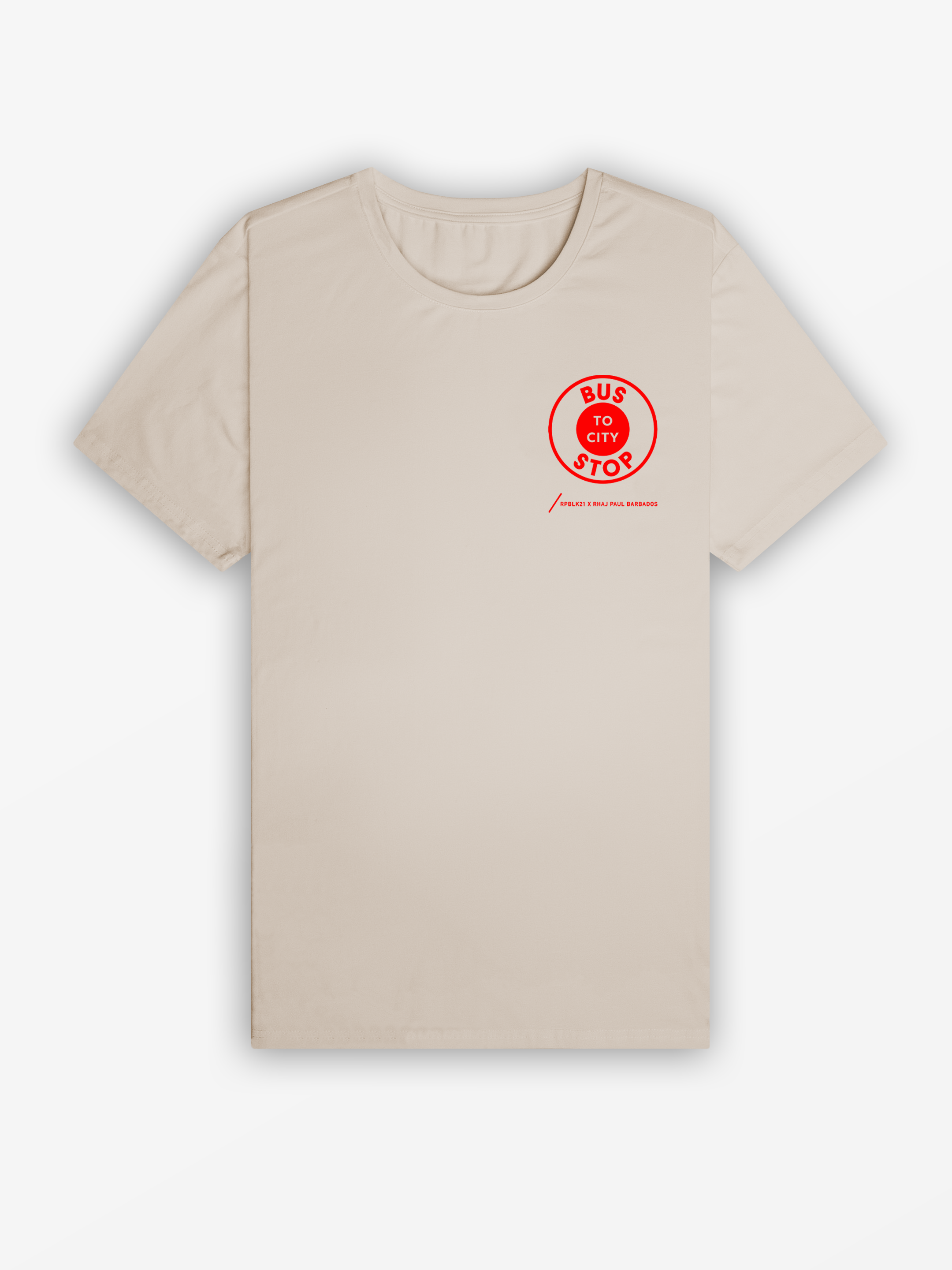 Bajan Bus Stop Tee | Light Khaki / Hibiscus