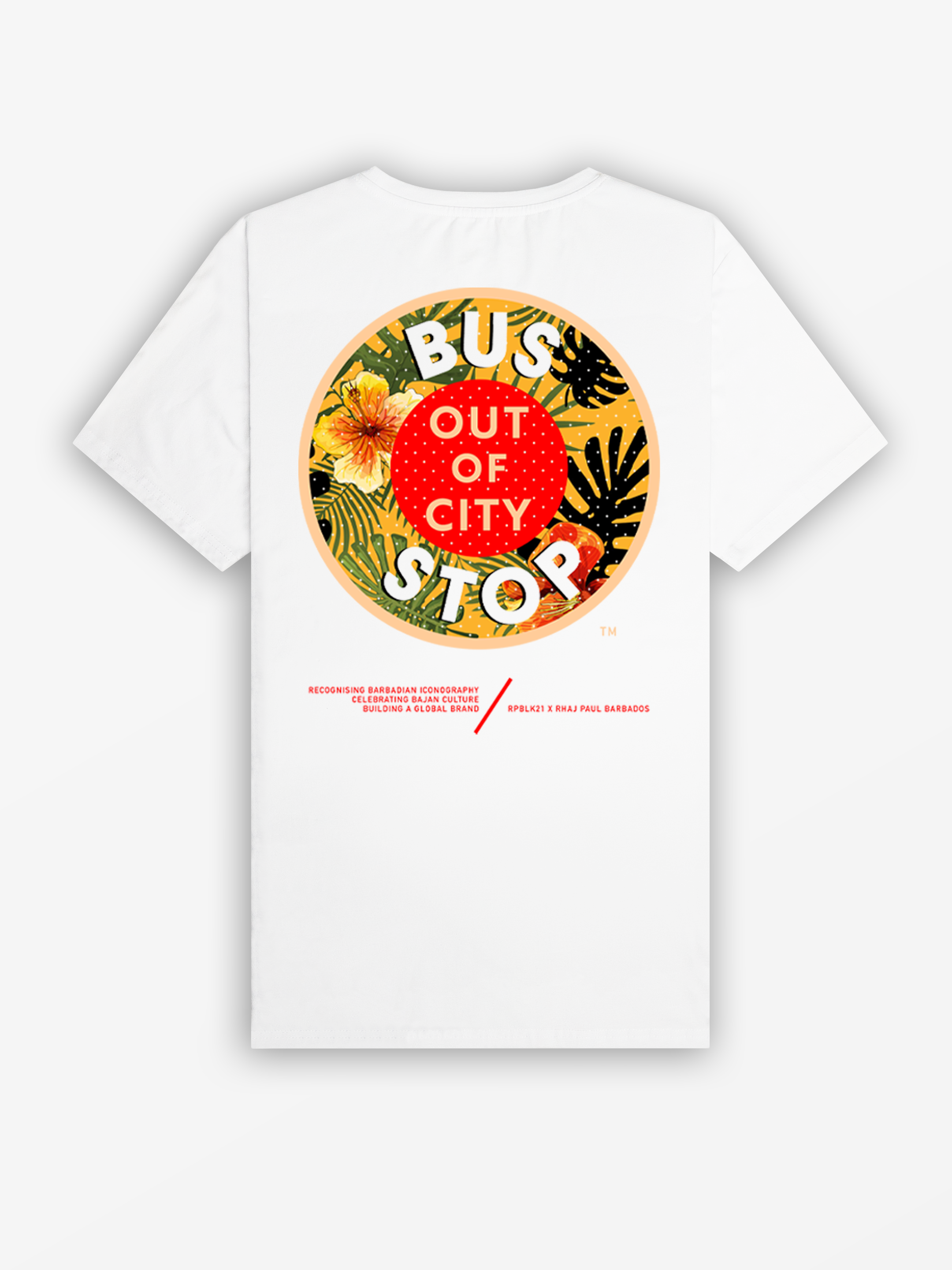 Bajan Bus Stop Tee | White / Hibiscus
