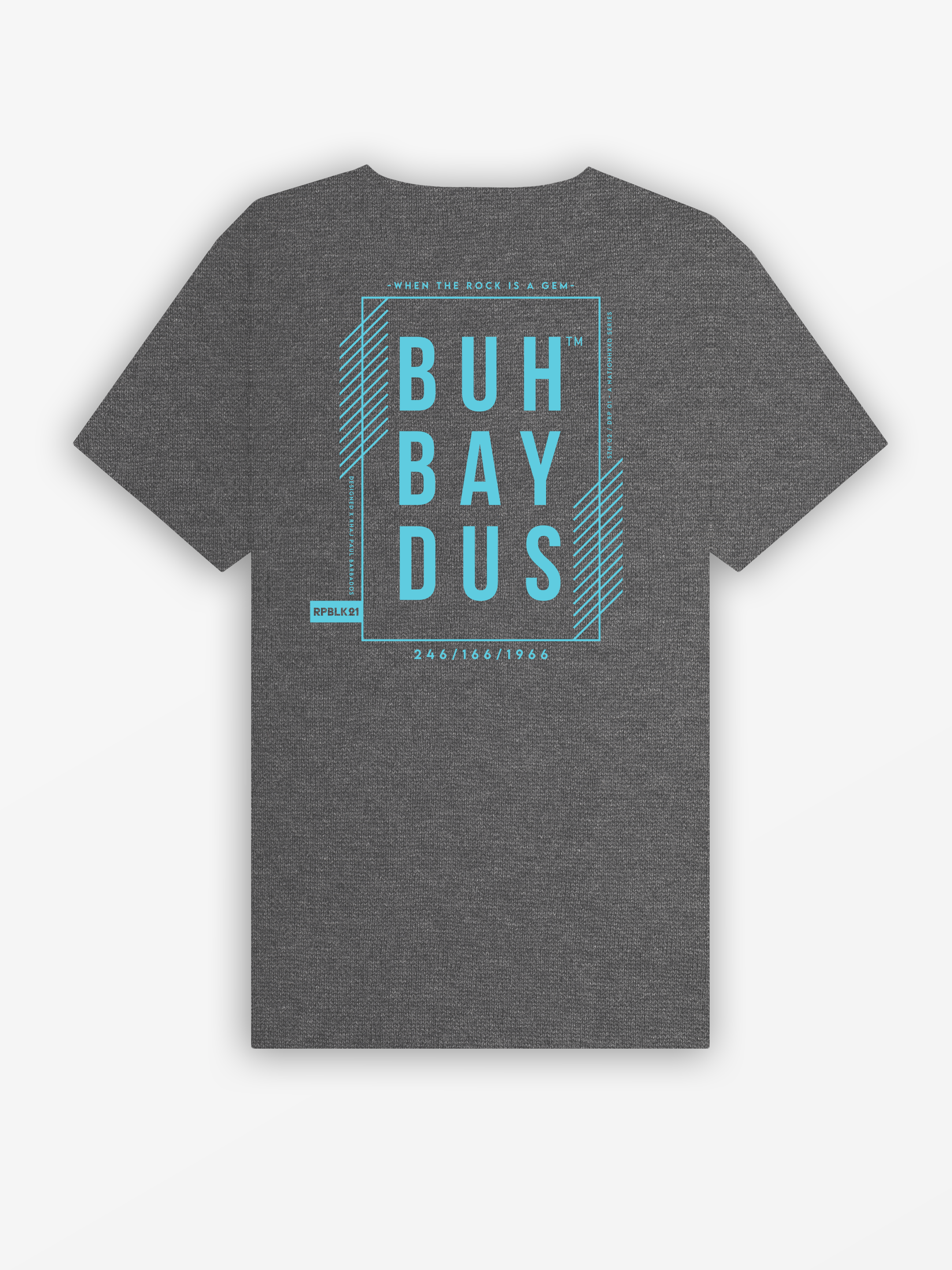 Buhbaydus 2025 V-Neck Tee | Heather Grey / Baby Blue
