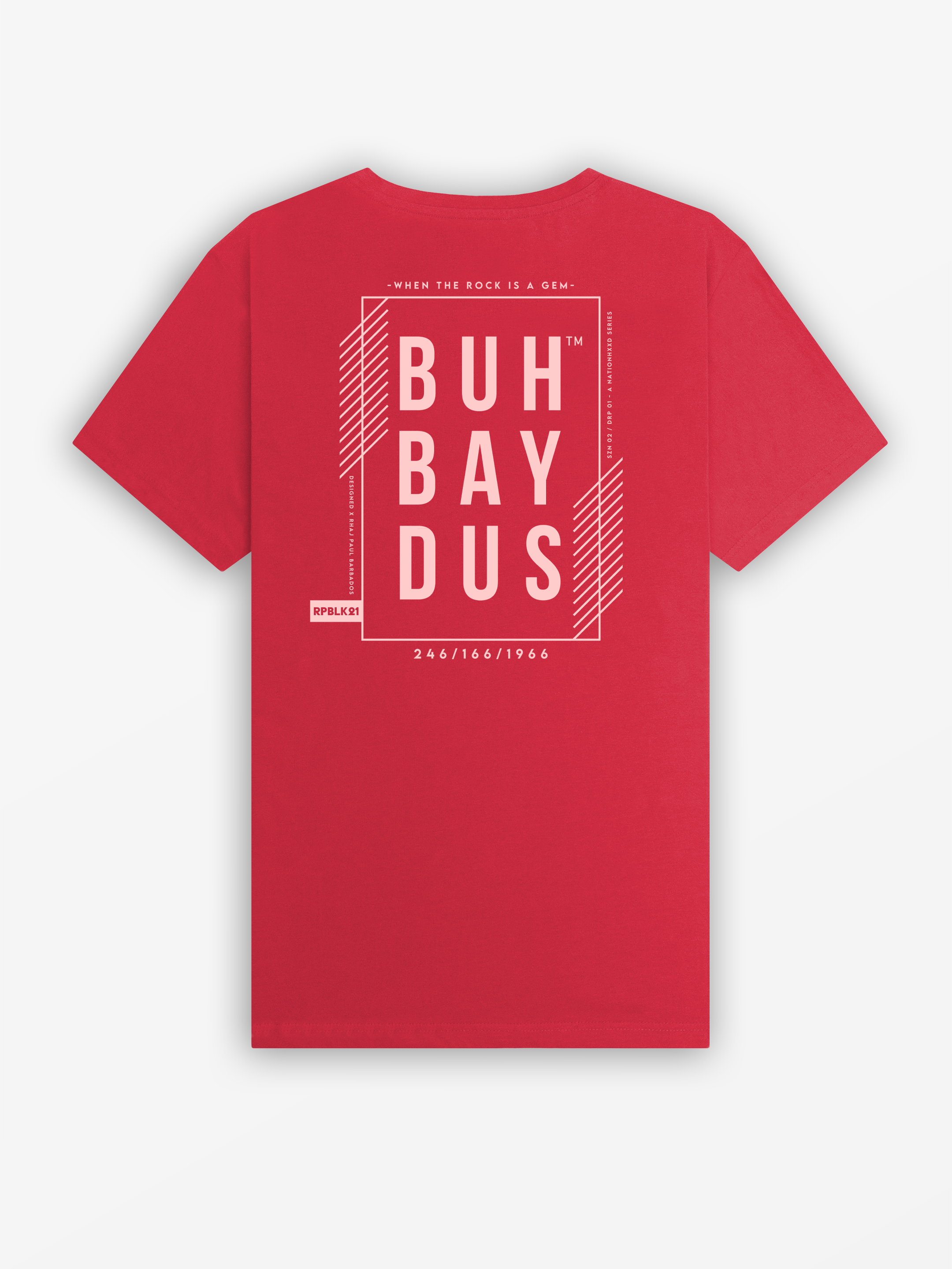 Buhbaydus 2025 Tee | Fire Red / Pink Outline