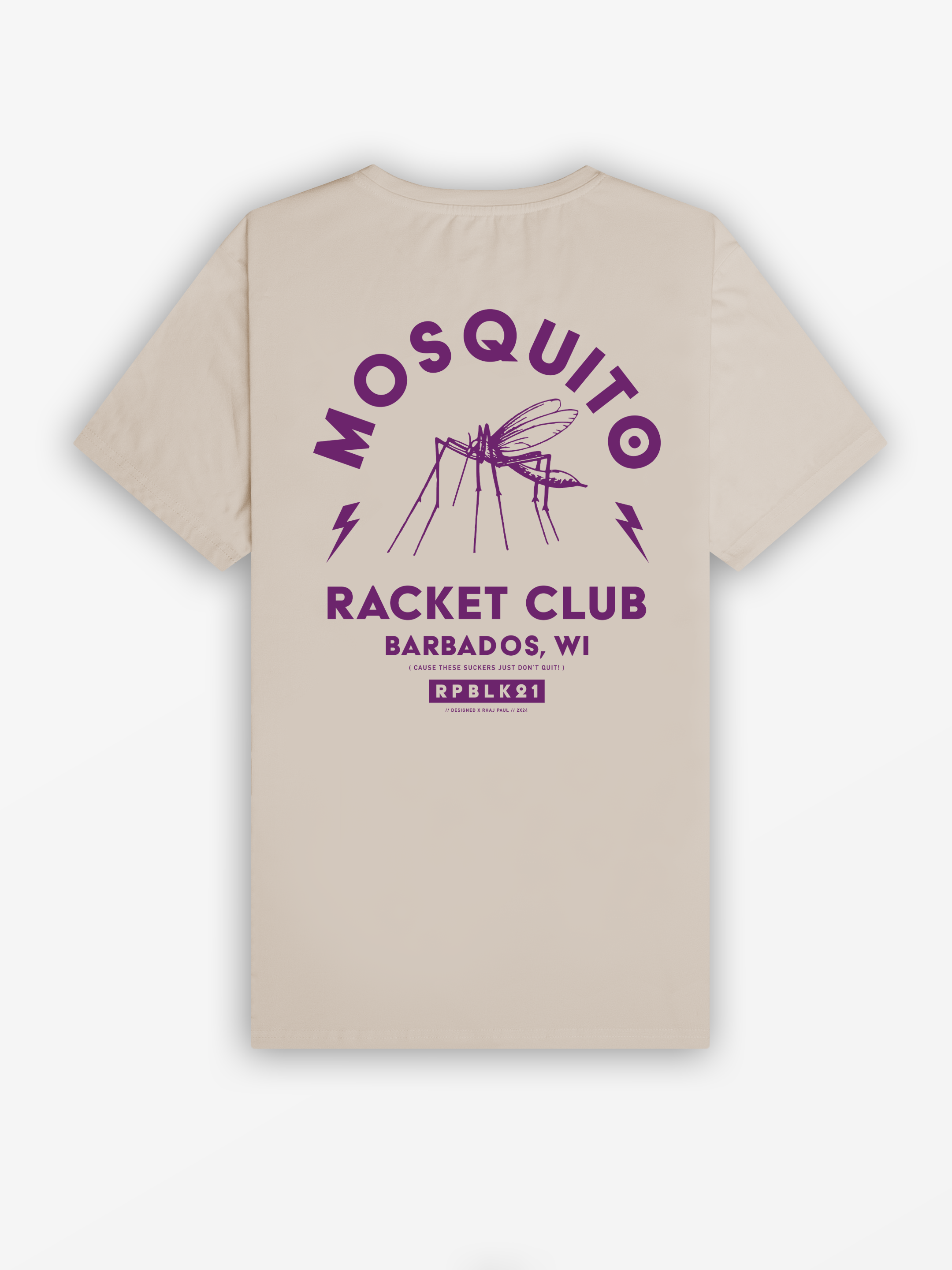 MRC / Mosquito Racket Club Tee | Light Khaki / Purple