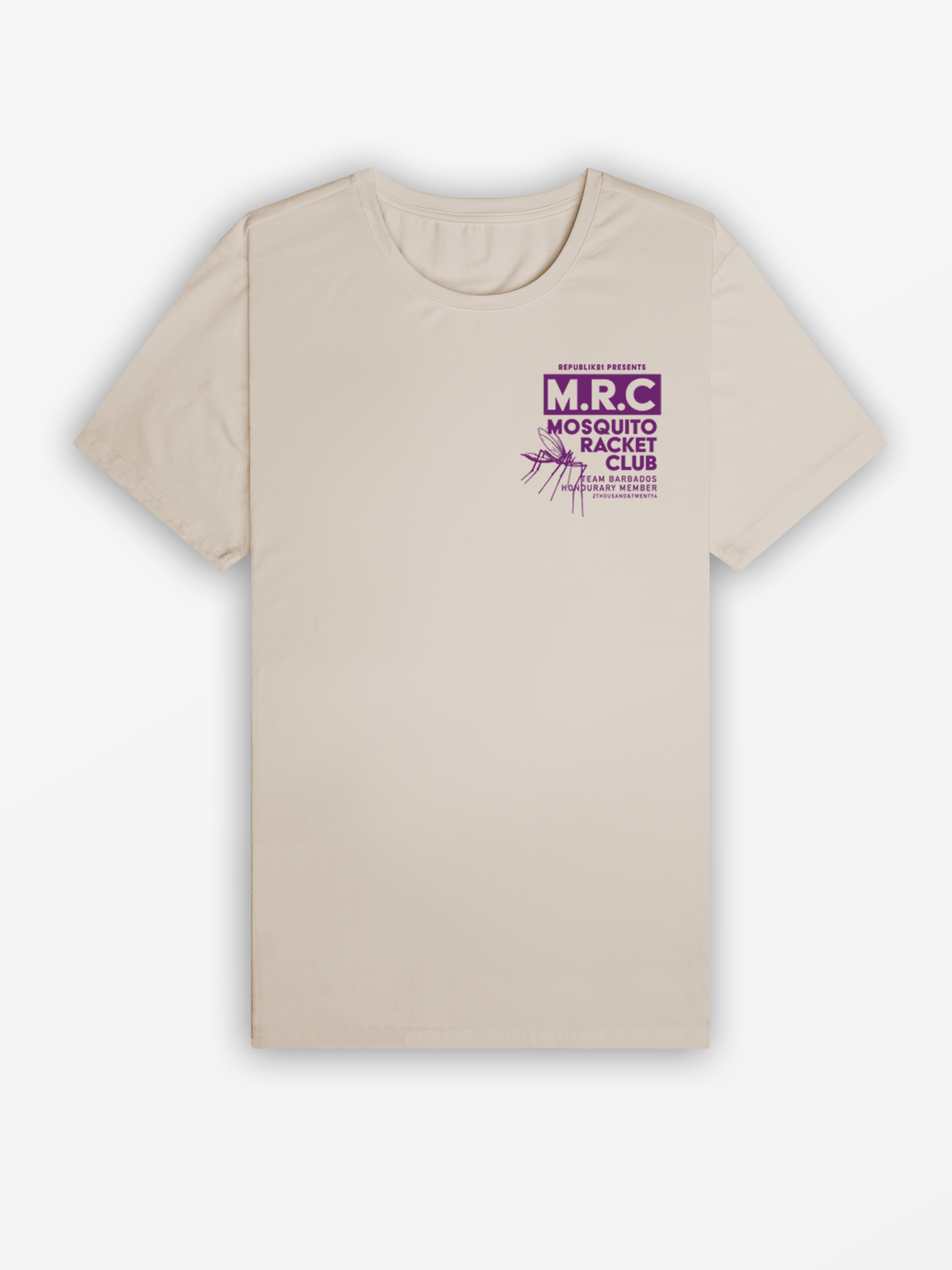 MRC / Mosquito Racket Club Tee | Light Khaki / Purple