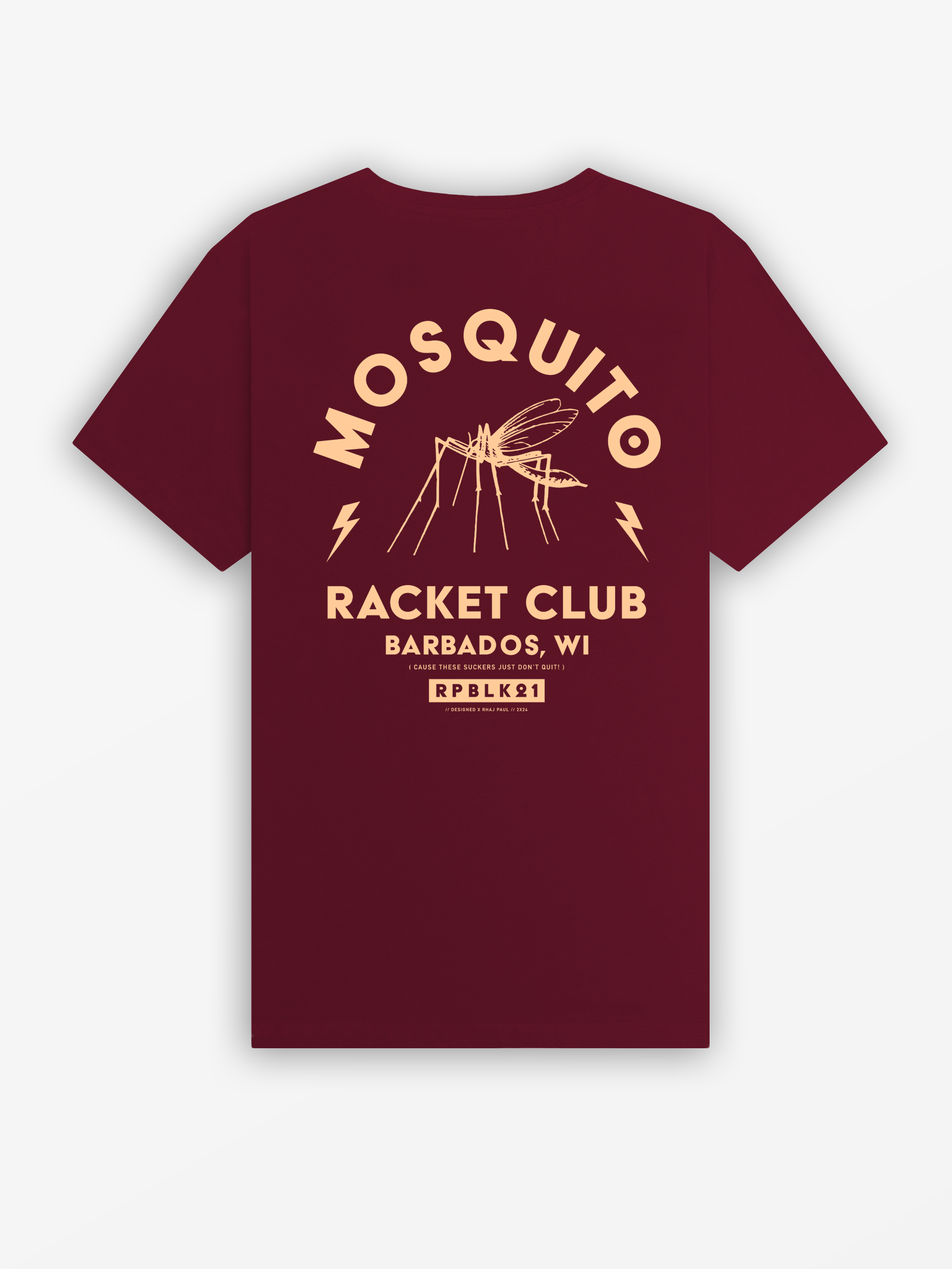 MRC / Mosquito Racket Club V-Neck Tee | Wine / Sand